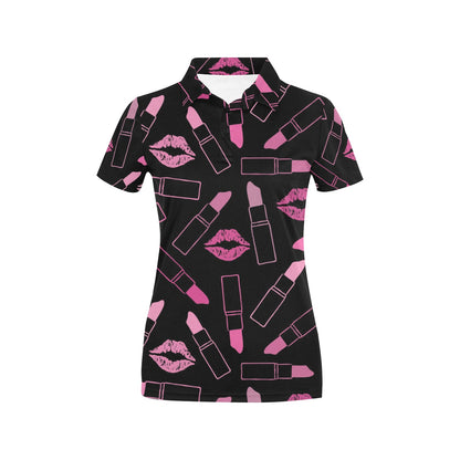 Lipstick Pink Pattern Print Design 01 Women's Polo Shirt