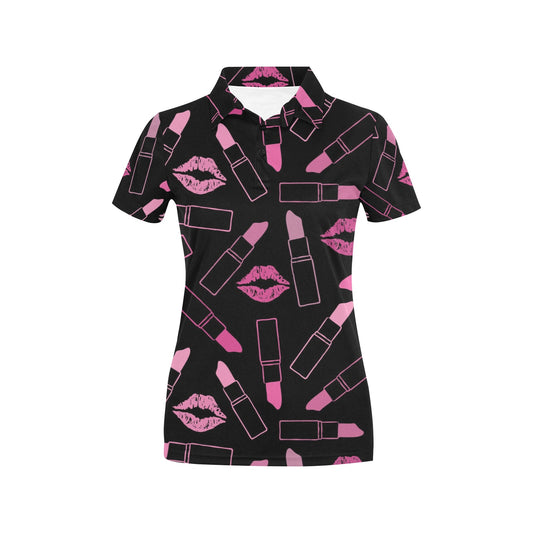 Lipstick Pink Pattern Print Design 01 Women's Polo Shirt