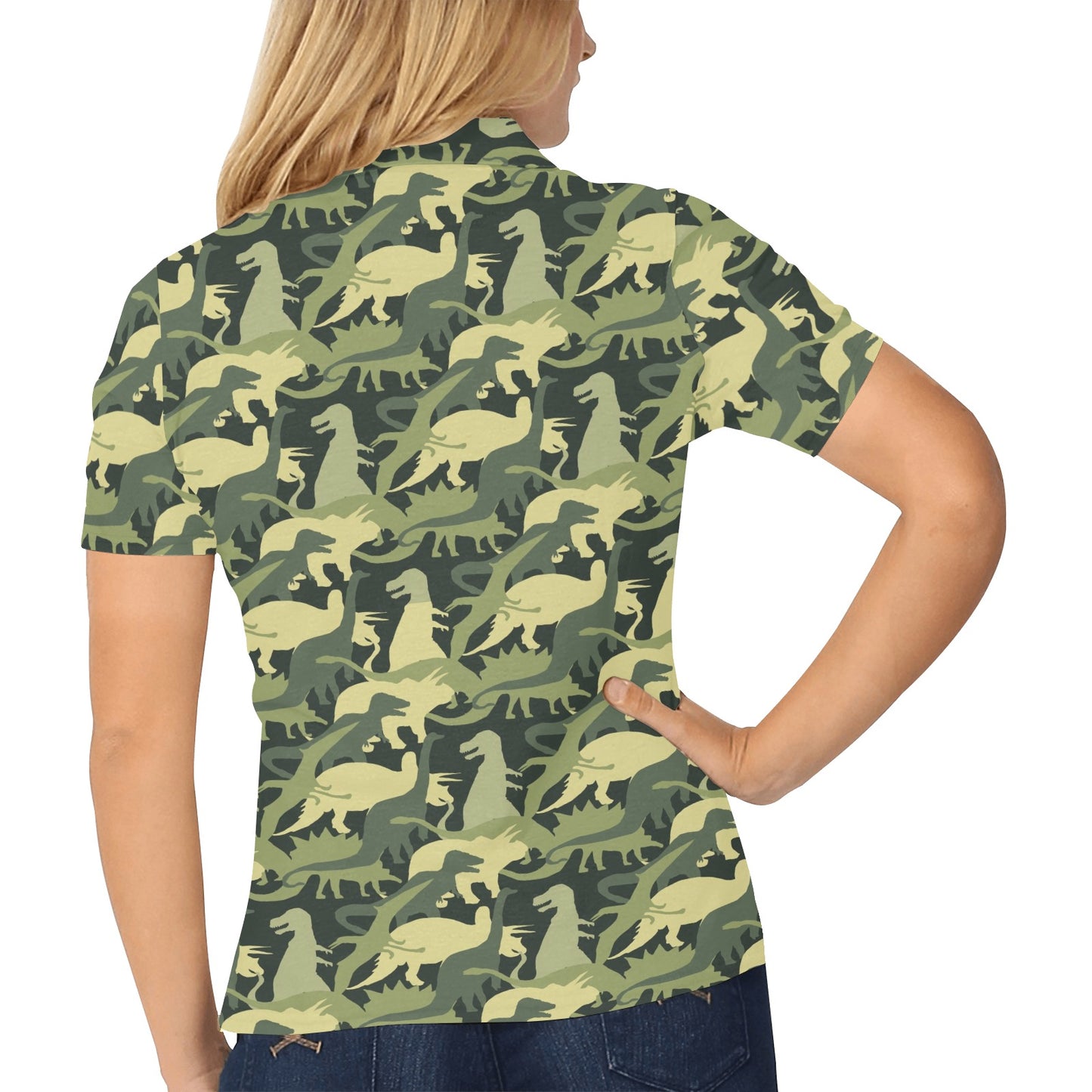 Camouflage Dinosaur Pattern Print Design 03 Women's Polo Shirt
