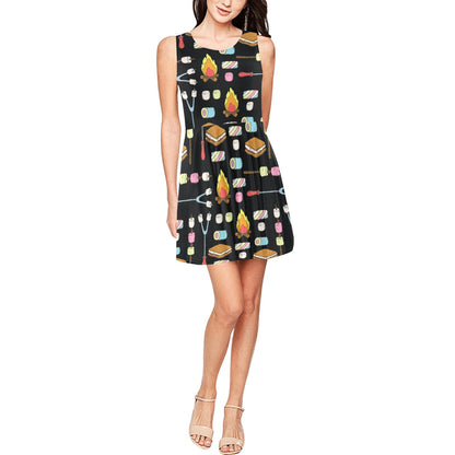 Camping Campfire Marshmallows Sleeveless Dress