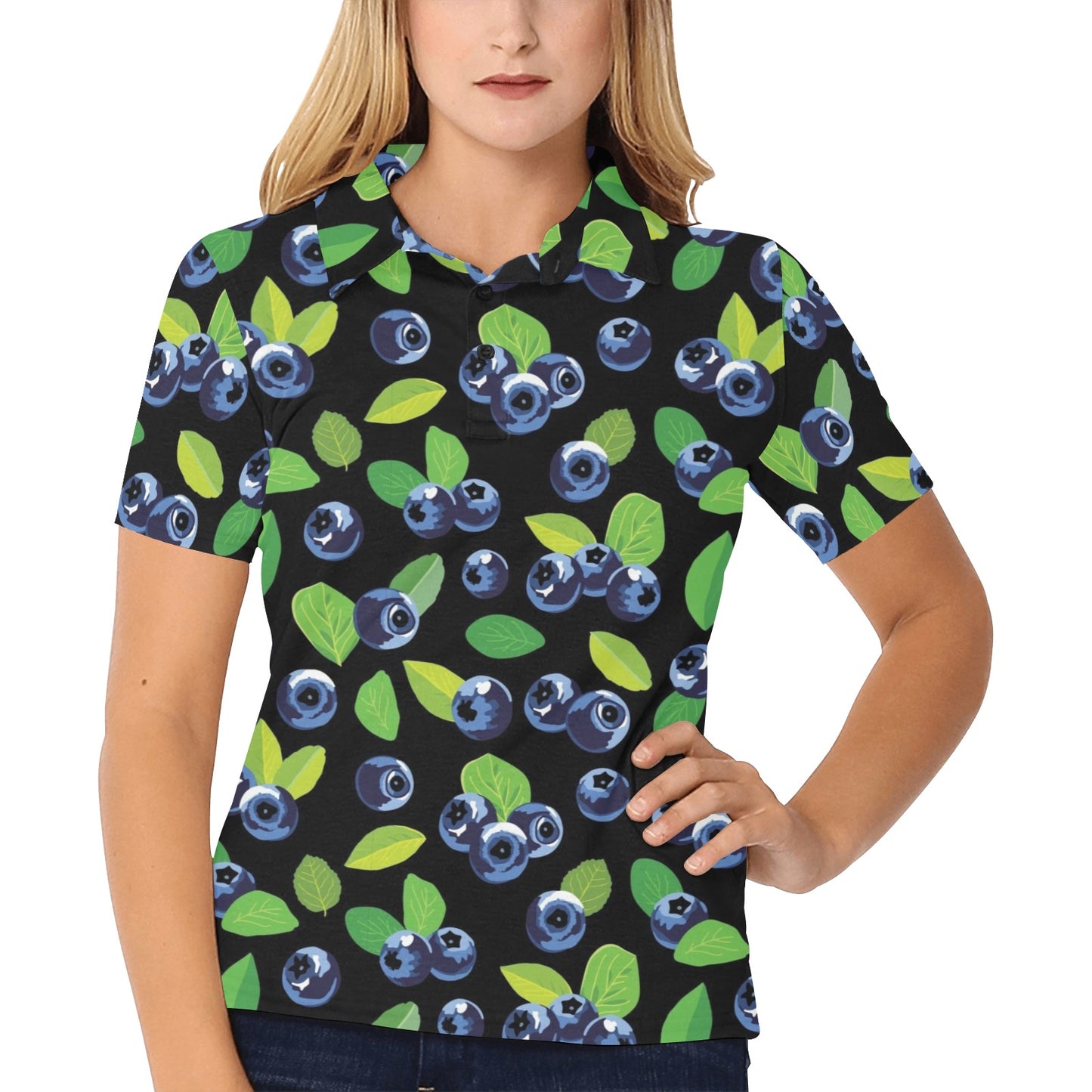Blueberry Pattern Print Design BB03 Women's Polo Shirt