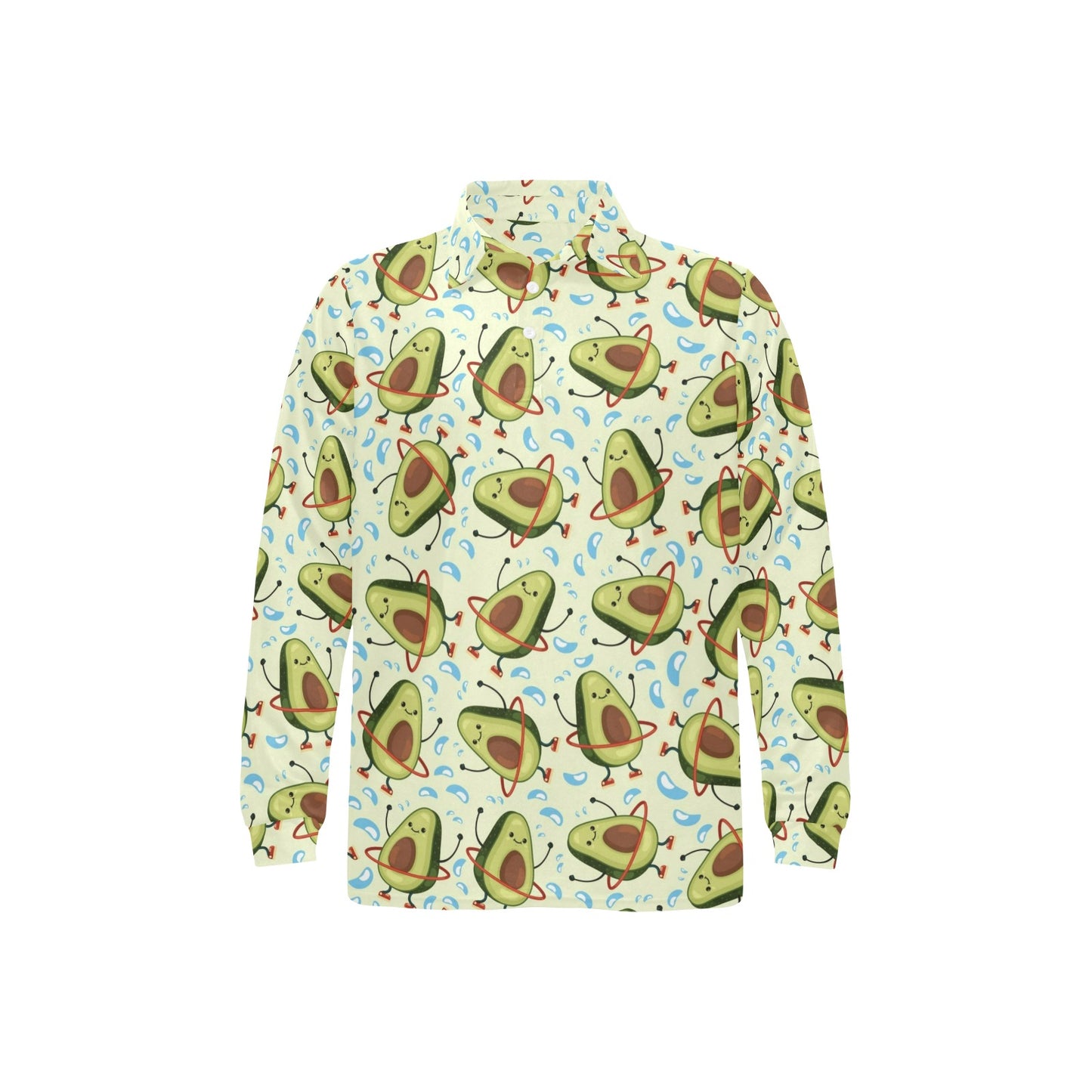 Avocado Pattern Print Design AC02 Long Sleeve Polo Shirt For Men's