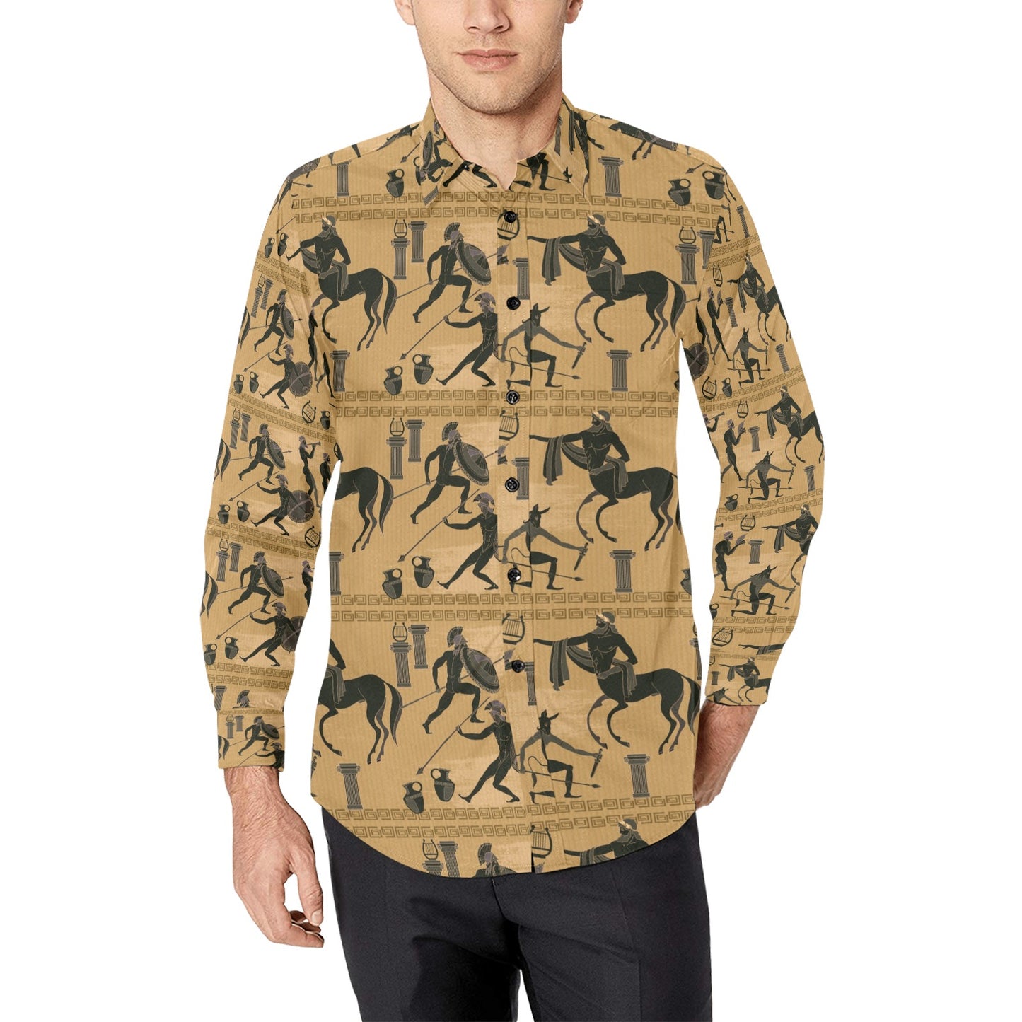 Ancient Greek Statue Print Design LKS304 Men's Long Sleeve Dress Shirt