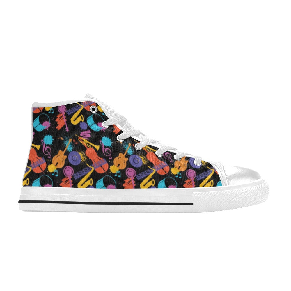 Saxophone Print Design LKS406 Men's High Top Canvas Shoes