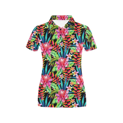 Heliconia Pattern Print Design HL02 Women's Polo Shirt