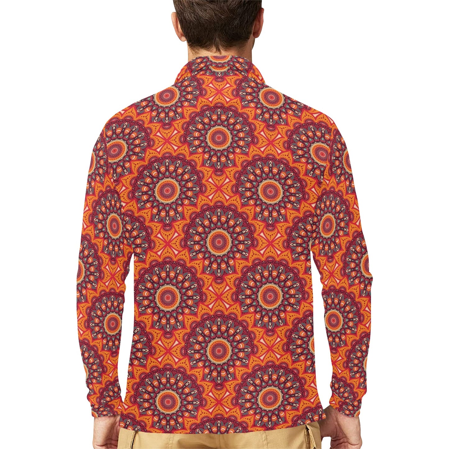 Bohemian Pattern Print Design 04 Long Sleeve Polo Shirt For Men's