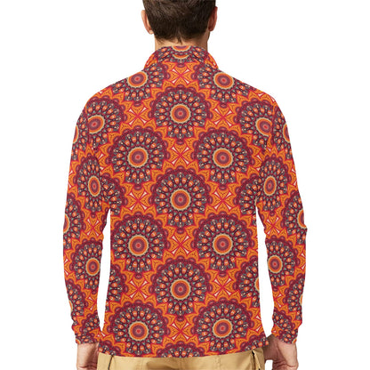 Bohemian Pattern Print Design 04 Long Sleeve Polo Shirt For Men's