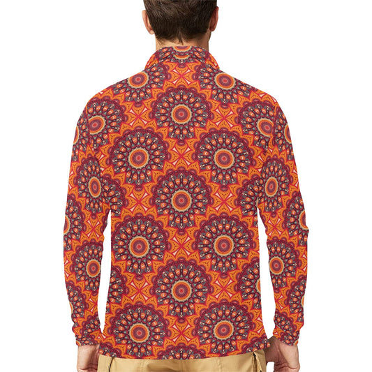 Bohemian Pattern Print Design 04 Long Sleeve Polo Shirt For Men's