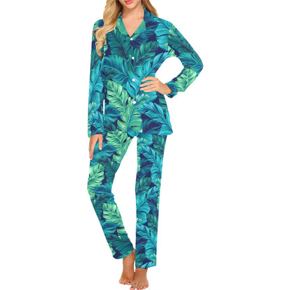 Banana Leaf Pattern Print Design BL05 Women's Long Pajama Set