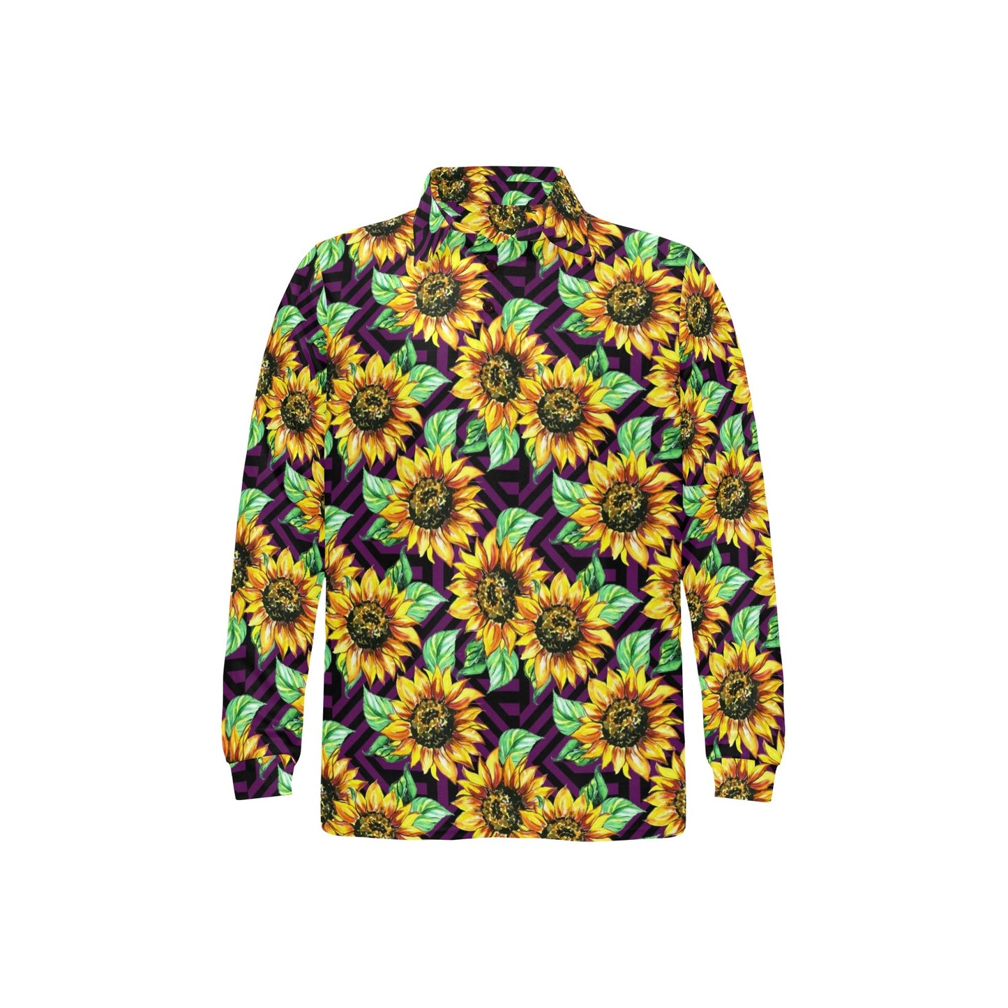 Sunflower Pattern Print Design SF012 Long Sleeve Polo Shirt For Men's