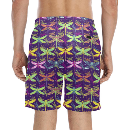 Dragonfly Neon Color Print Pattern Men's Swim Trunks Beach Shorts