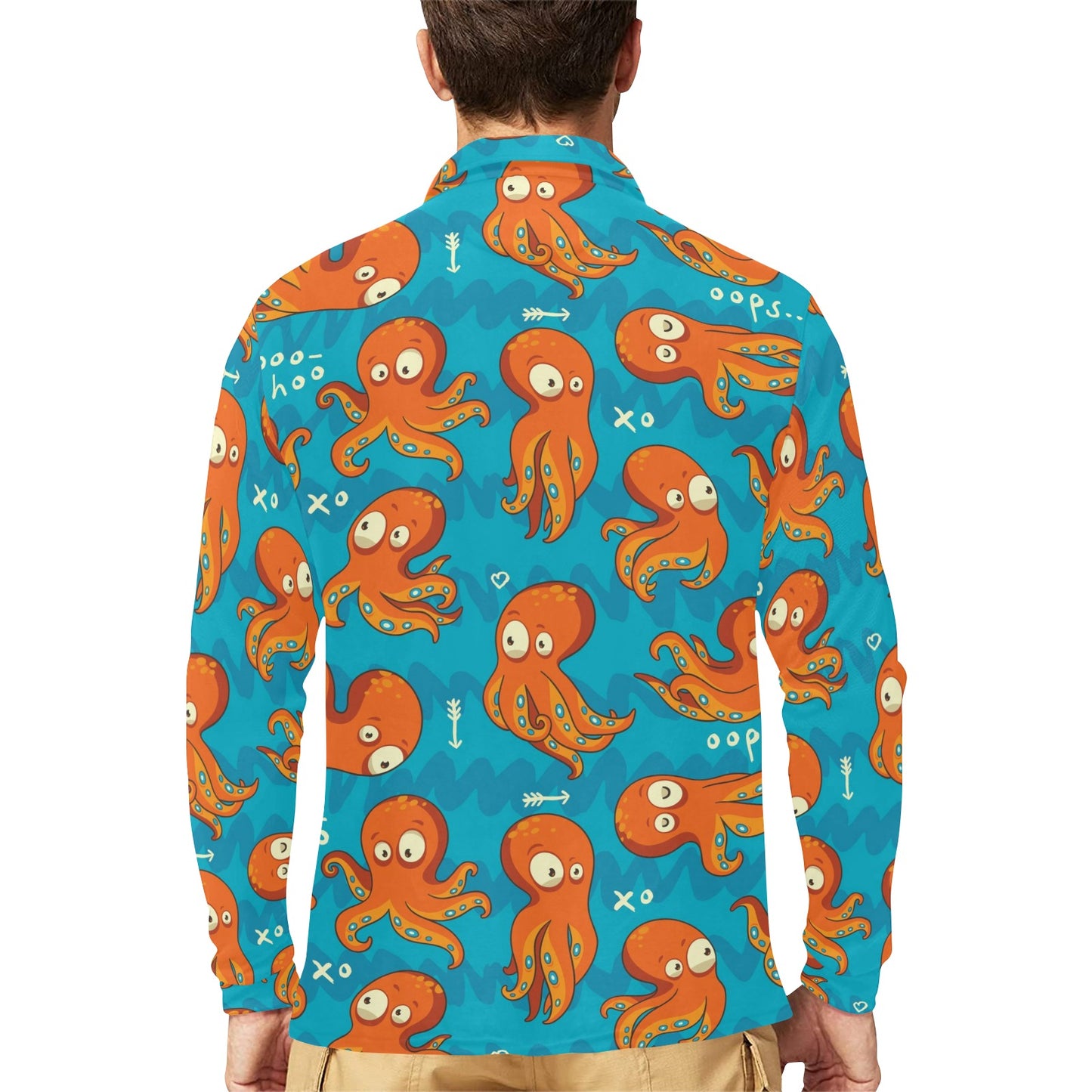 Octopus Pattern Print Design A02 Long Sleeve Polo Shirt For Men's