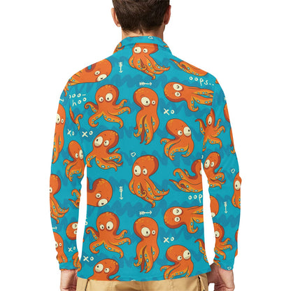 Octopus Pattern Print Design A02 Long Sleeve Polo Shirt For Men's
