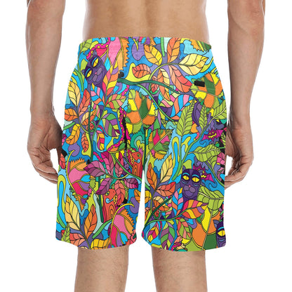 Psychedelic Trippy Flower Print Men's Swim Trunks Beach Shorts