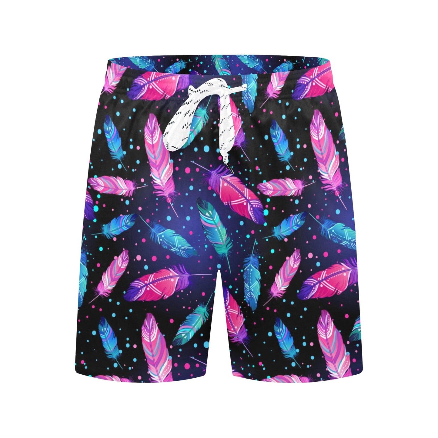 Feather Colorful Boho Design Print Men's Swim Trunks Beach Shorts