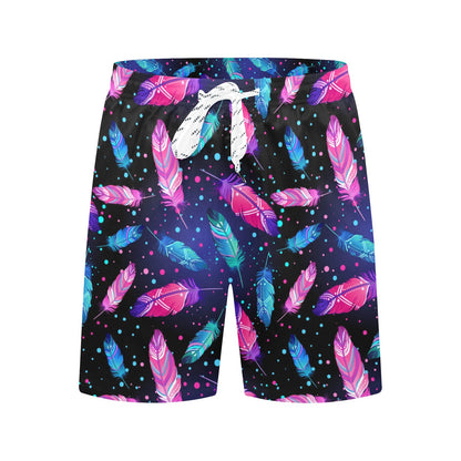 Feather Colorful Boho Design Print Men's Swim Trunks Beach Shorts