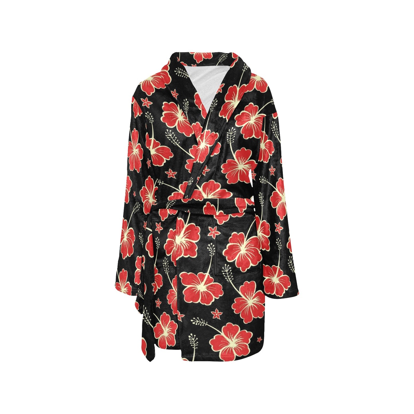 Red Hibiscus Pattern Print Design HB021 Women's Fleece Robe