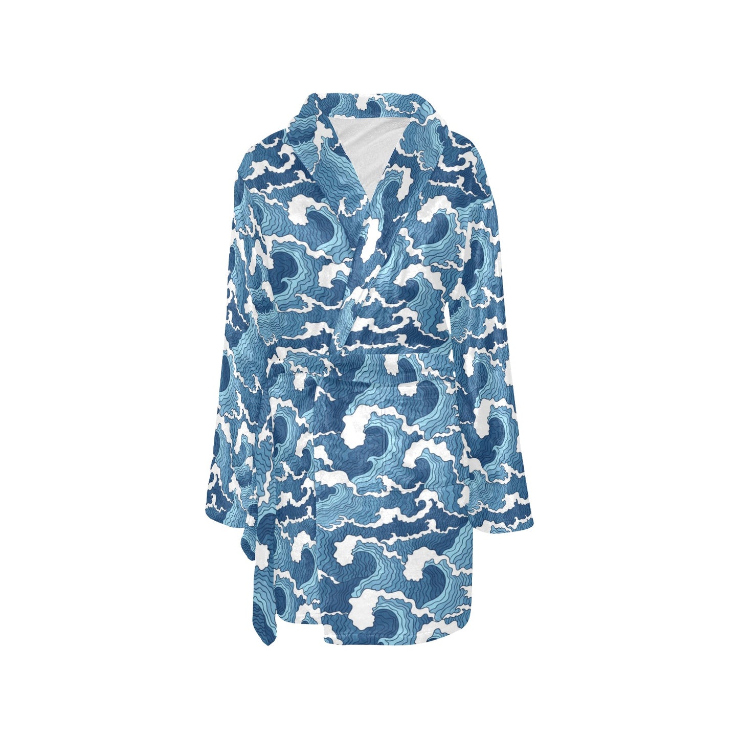 Wave Themed Pattern Print Women's Fleece Robe