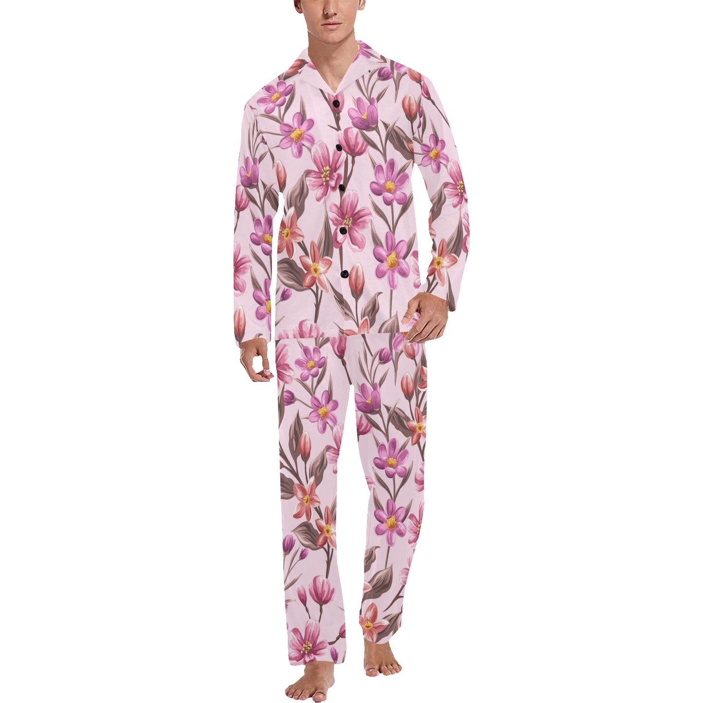 Summer Floral Pattern Print Design SF09 Men's Long Pajama Set