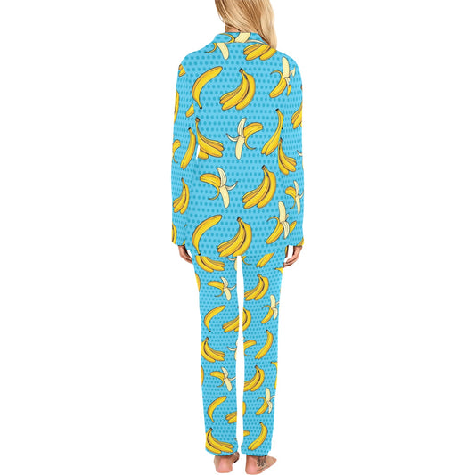 Banana Pattern Print Design BA08 Women's Long Pajama Set
