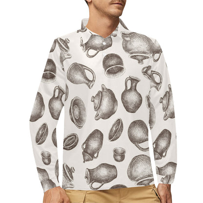 Pottery Pattern Print Design A01 Long Sleeve Polo Shirt For Men's