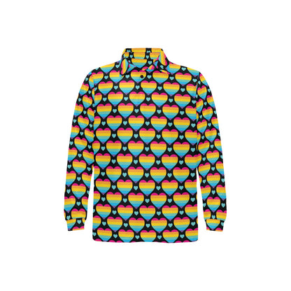 Rainbow Heart Print Pattern Long Sleeve Polo Shirt For Men's