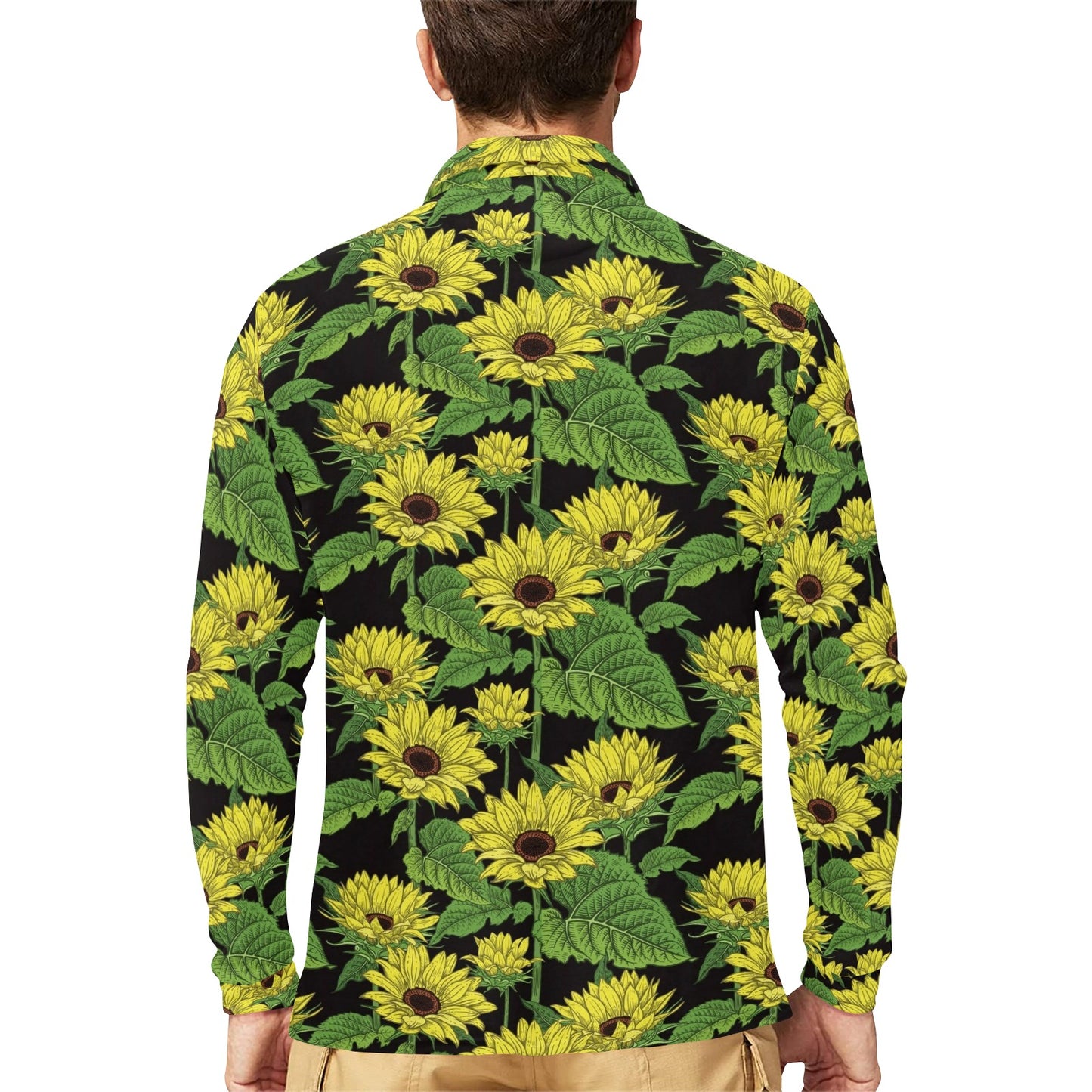 Sunflower Print Design LKS3010 Long Sleeve Polo Shirt For Men's