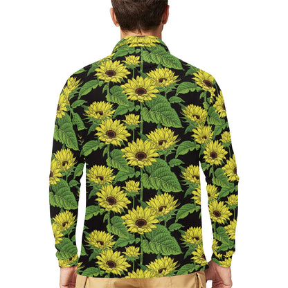 Sunflower Print Design LKS3010 Long Sleeve Polo Shirt For Men's
