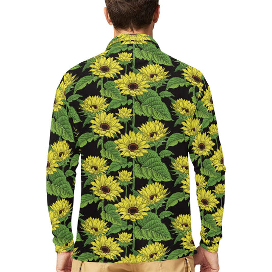 Sunflower Print Design LKS3010 Long Sleeve Polo Shirt For Men's