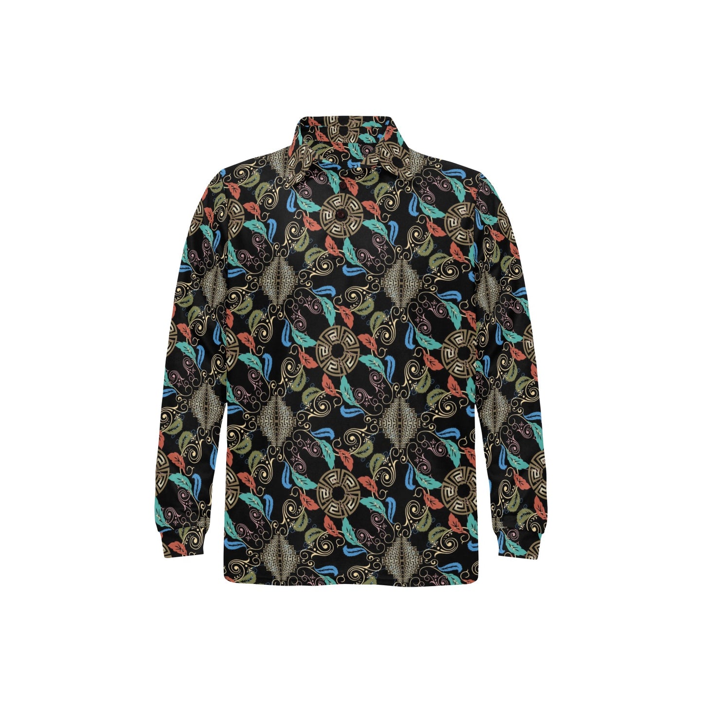 Ancient Greek Print Design LKS308 Long Sleeve Polo Shirt For Men's
