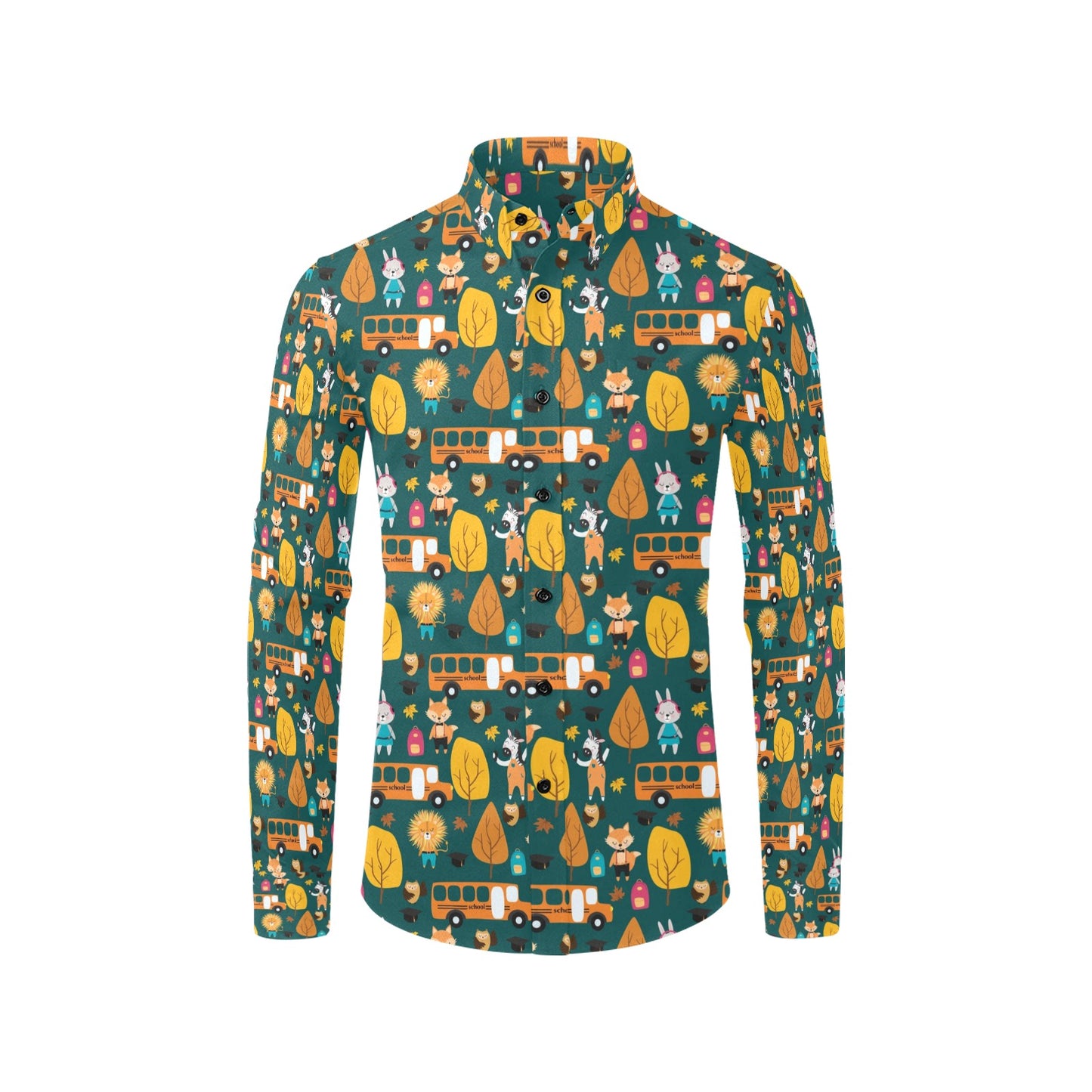 School Bus Print Design LKS309 Men's Long Sleeve Dress Shirt