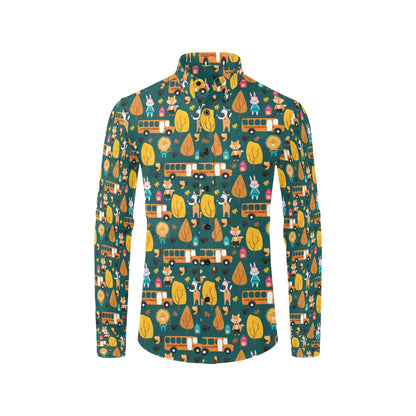 School Bus Print Design LKS309 Men's Long Sleeve Dress Shirt