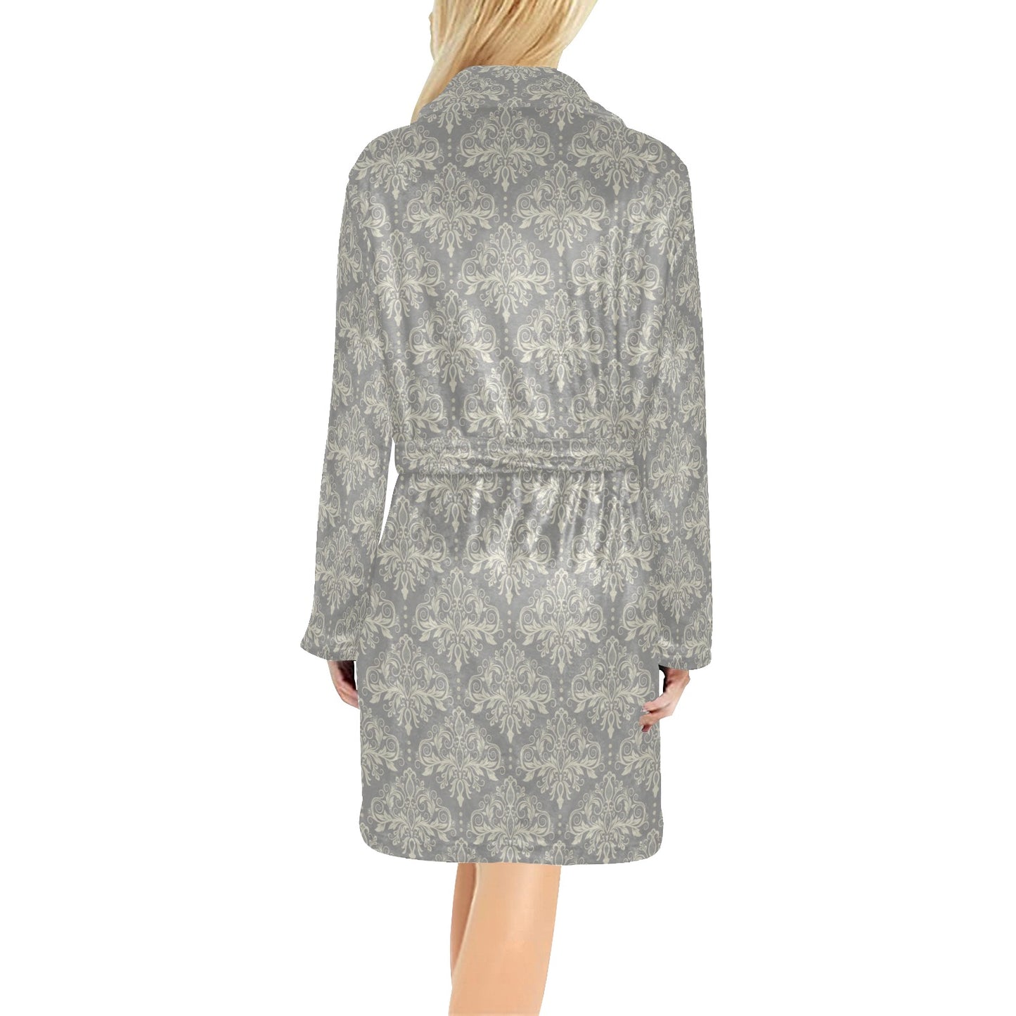 Damask Grey Elegant Print Pattern Women's Fleece Robe