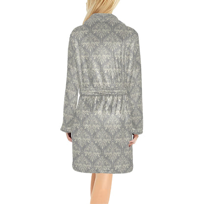 Damask Grey Elegant Print Pattern Women's Fleece Robe