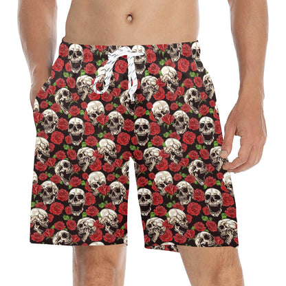 Skull Roses Design Themed Print Men's Swim Trunks Beach Shorts