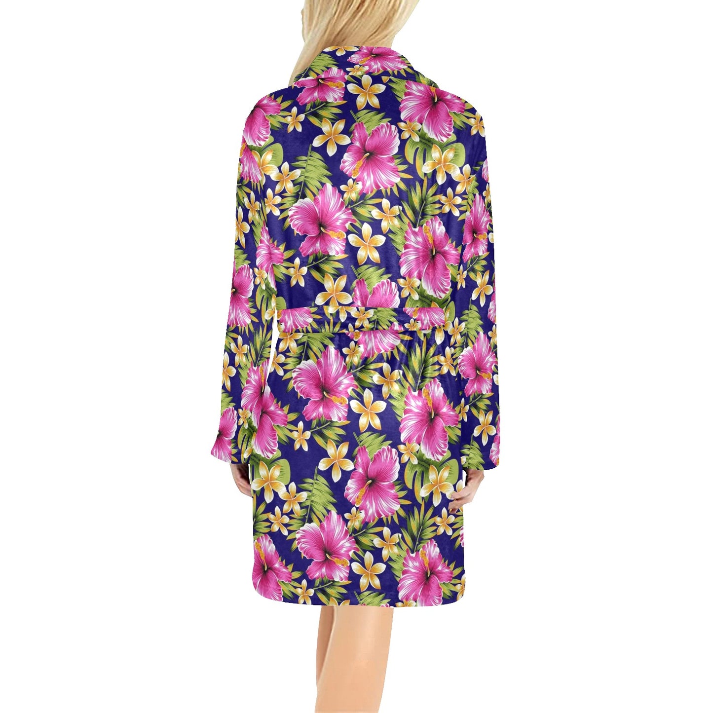 Pink Hibiscus Pattern Print Design HB027 Women's Fleece Robe