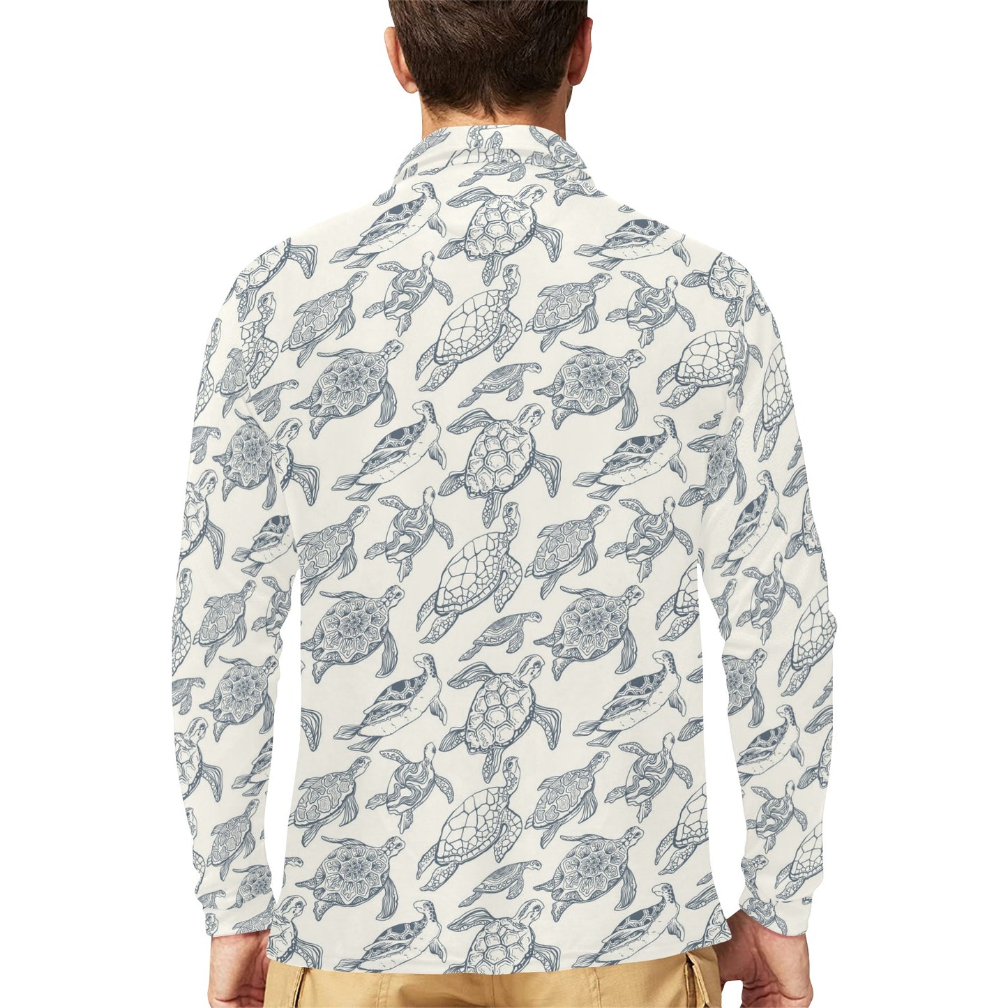 Sea Turtle Print Design LKS304 Long Sleeve Polo Shirt For Men's
