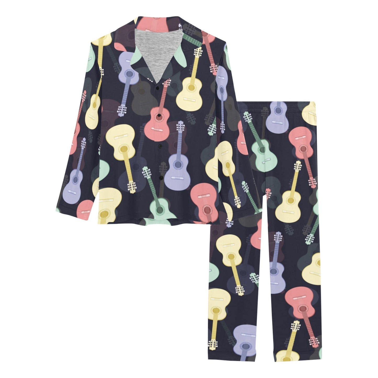 Acoustic Guitar Print Design LKS401 Women's Long Pajama Set