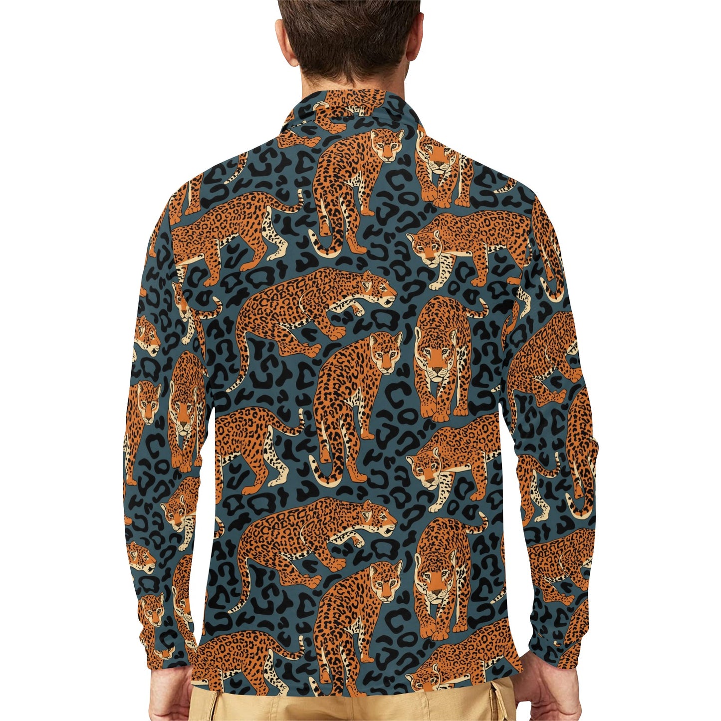Jaguar Pattern Print Design 04 Long Sleeve Polo Shirt For Men's