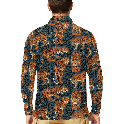 Jaguar Pattern Print Design 04 Long Sleeve Polo Shirt For Men's