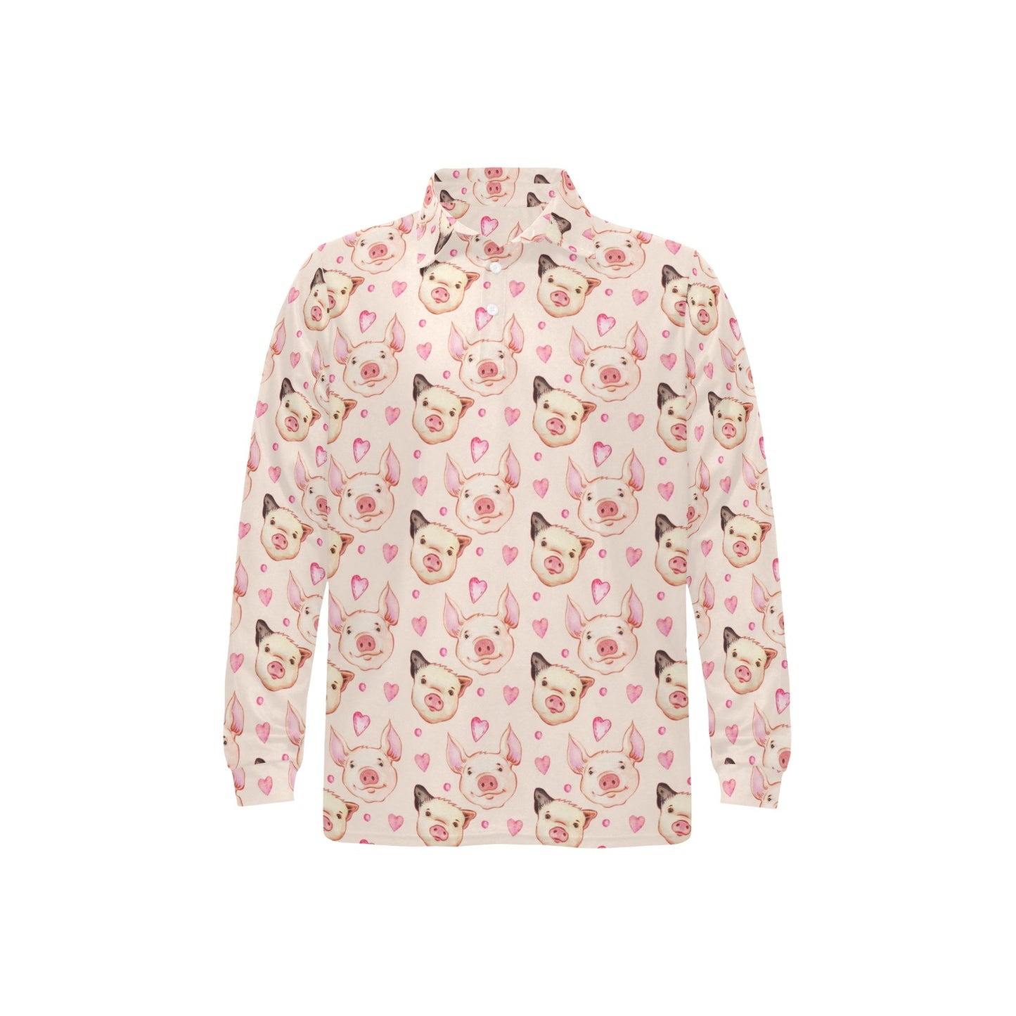 Pig Print Design LKS406 Long Sleeve Polo Shirt For Men's