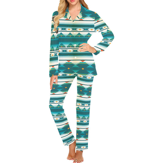 Blue Tribal Aztec Women's Long Pajama Set
