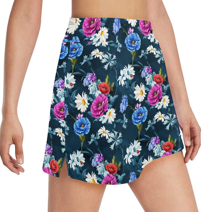 Floral Blue Themed Print 17" Golf & Pickleball Skort with Pockets