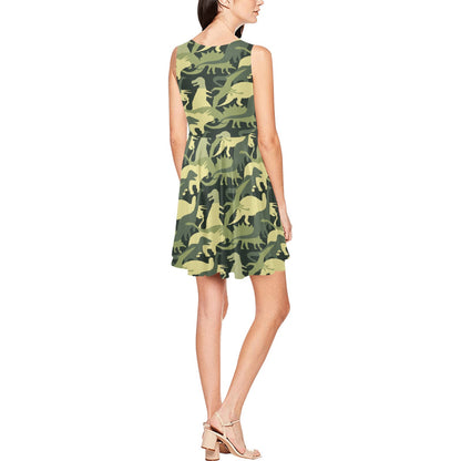 Camouflage Dinosaur Pattern Print Design 03 Sleeveless Dress
