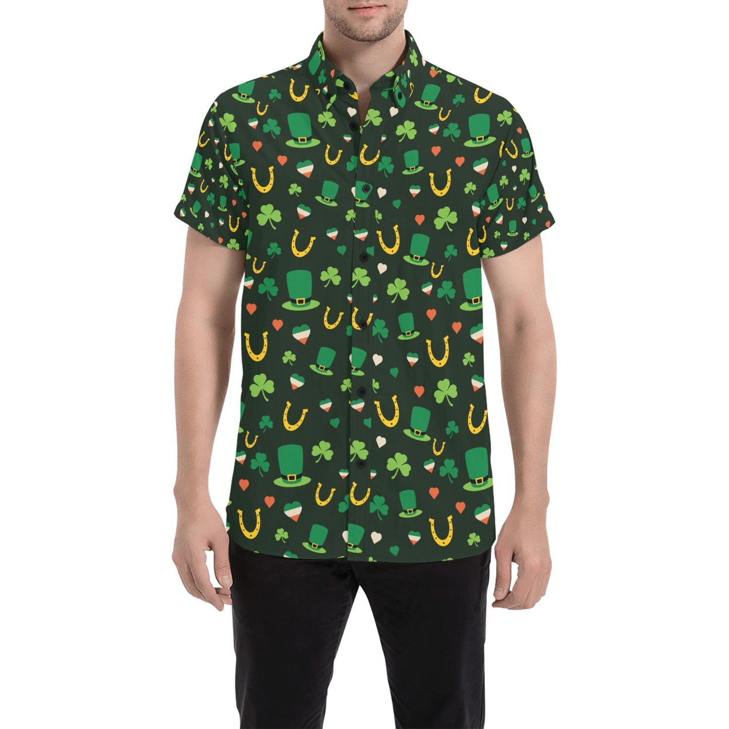 Shamrock Print Design LKS308 Men Short Sleeve Button Up Shirt