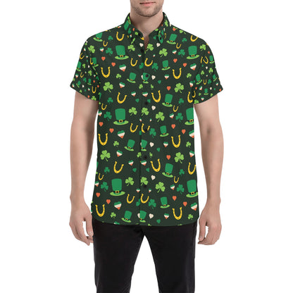 Shamrock Print Design LKS308 Men Short Sleeve Button Up Shirt