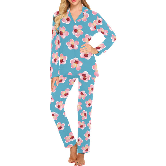 Cherry Blossom Pattern Print Design CB09 Women's Long Pajama Set