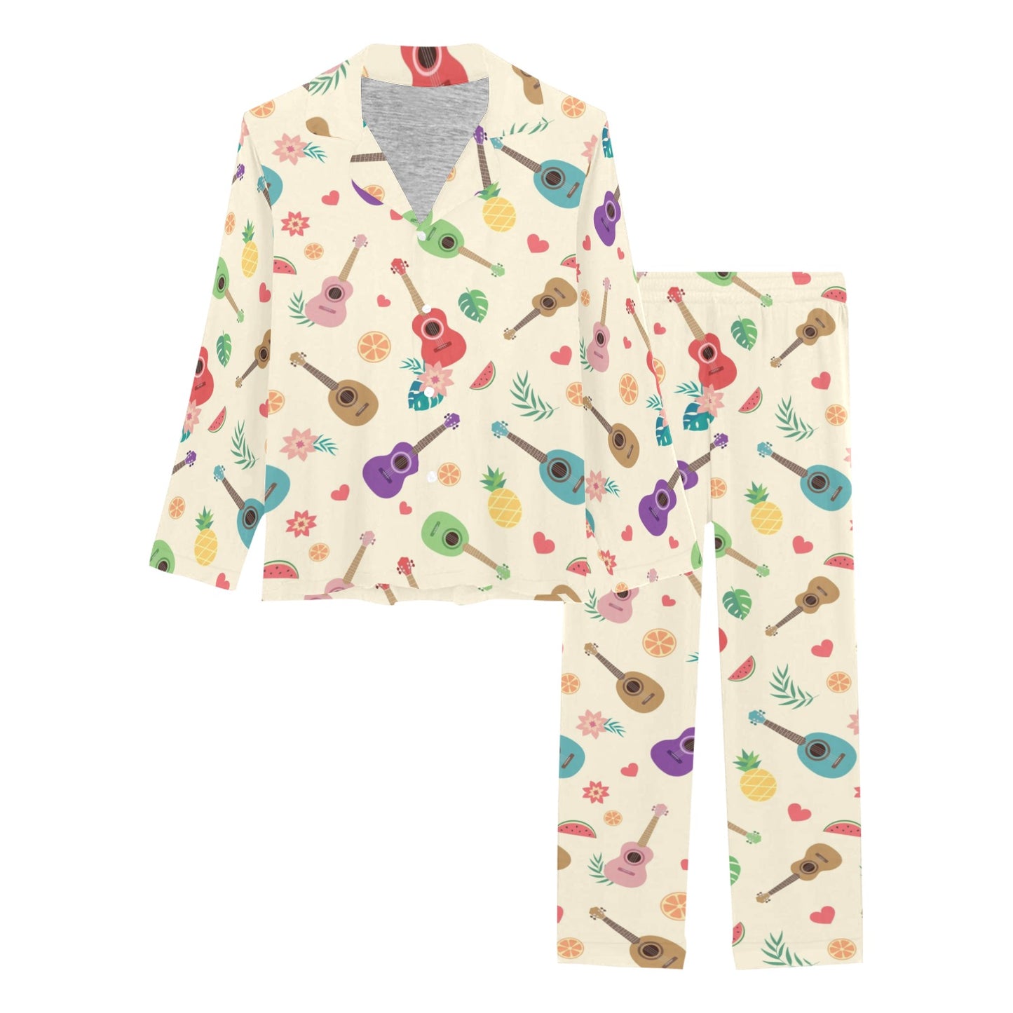 Ukulele Pattern Print Design 01 Women's Long Pajama Set