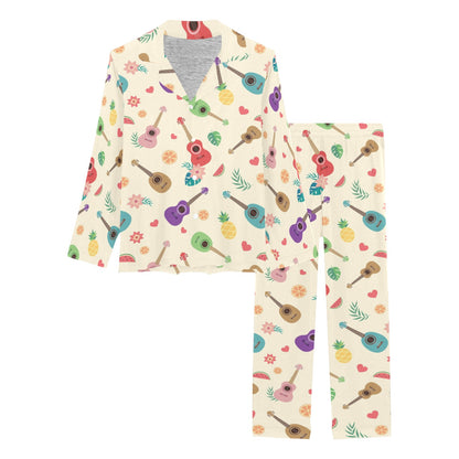 Ukulele Pattern Print Design 01 Women's Long Pajama Set