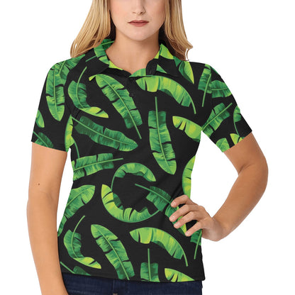 Banana Leaf Pattern Print Design BL02 Women's Polo Shirt